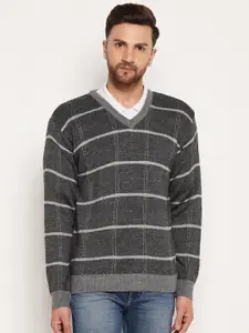 Duke Men Grey & Off White Checked Pullover