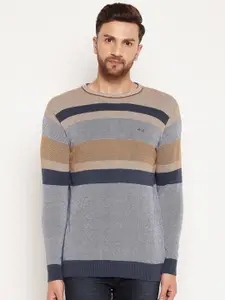 Duke Men Blue & Grey Striped Pullover Sweatshirt
