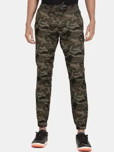 t-base Men Olive Green Printed Camouflage Cotton Joggers