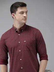 THE BEAR HOUSE Men Maroon Pure Cotton Slim Fit Printed Casual Shirt