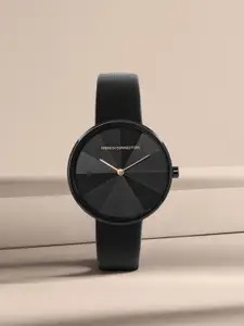 French Connection Women Black Dial & Black Leather Straps Analogue Watch FCL21