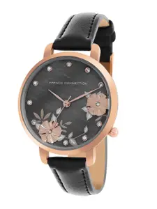 French Connection Women Black Printed Dial & Stainless Steel Analogue Watch