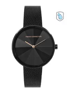 French Connection Women Black Dial & Black Stainless Steel Bracelet Style Straps Analogue Watch FCL21-B