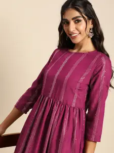 Sangria Women Violet Striped Ethnic Dress