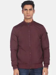 Arrow Sport Men Burgundy Solid Bomber Jacket