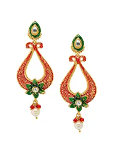 Shining Jewel - By Shivansh Gold-Plated & Red Contemporary Drop Earrings