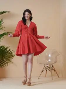 Style Island Red Solid Fit & Flare Dress