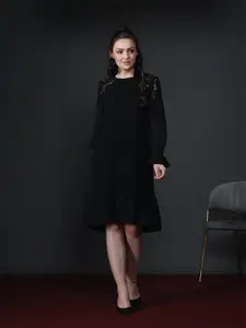 Style Island Black Lace Insert A-Line Dress