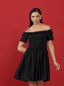 Style Island Black Off-Shoulder A-Line Dress