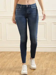 7 For All Mankind Women Blue Skinny Fit Slash Knee Light Fade Stretchable Jeans