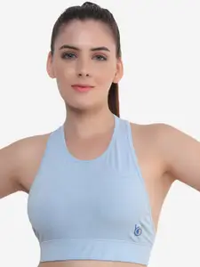 Beau Design Women Blue Solid Removeable Padded Full Coverage Sports Bra