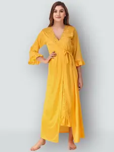 Romaisa Yellow Set Of 2 Maxi Length Nightdress With Robe