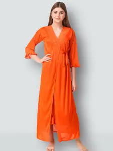 Romaisa Orange Maxi Nightdress with Robe