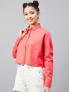 CHIMPAAANZEE Women Pink Oversized Casual Shirt