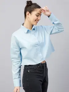 CHIMPAAANZEE Women Blue Oversized Casual Shirt