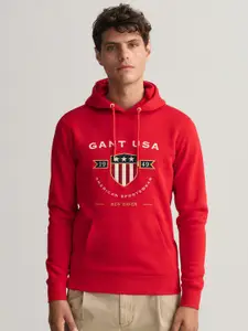 GANT Men Red Printed Hooded Sweatshirt
