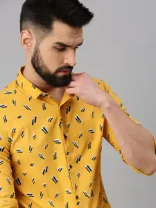SHOWOFF Men Yellow Comfort Printed Casual Shirt