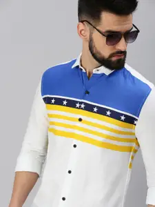 SHOWOFF Men White Comfort Horizontal Stripes Striped Casual Shirt