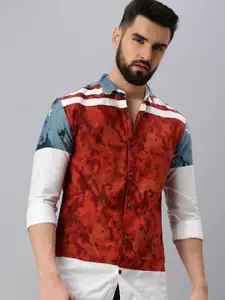 SHOWOFF Men Red Comfort Colourblocked Casual Shirt