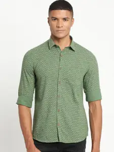 Turtle Men Green Slim Fit Printed Organic Cotton Casual Shirt