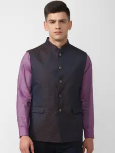 Van Heusen Men Navy Blue Printed Nehru Jackets