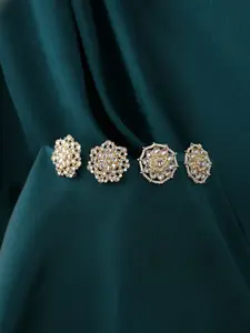 Yellow Chimes Women Gold Toned Set of 2 Kundan Studded Stud Earrings