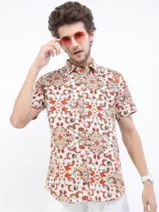 HIGHLANDER Men Beige Slim Fit Floral Printed Casual Shirt
