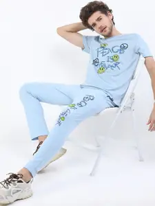 HIGHLANDER Men Blue Typography Printed Slim Fit T-shirt