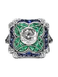 Unwind by Yellow Chimes Blue and Green Crystals Square Shaped Finger Ring