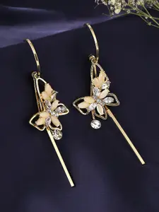 Unwind by Yellow Chimes Women Gold-Plated Butterfly Designed Crystal Studded Drop Earrings