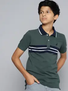 Nautica Boys Pure Cotton Striped Polo Collar T-shirt