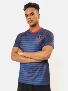 Cultsport Men Navy Blue Striped Team France Moisture Wicking T-shirt