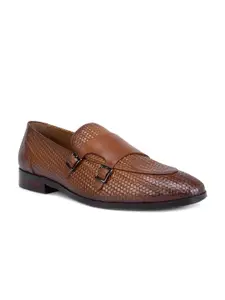 ROSSO BRUNELLO Men Brown Textured Leather Monk Shoes