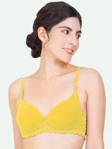 AROUSY Yellow Non Wired Non Padded Full Coverage Seamless Cotton Minimizer Bra