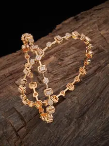 Kushal's Fashion Jewellery White Set Of 2 Gold-Plated Cubic Zirconia Stone Studded Bangles