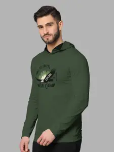 BULLMER Men Olive Green Typography Printed Cotton T-shirt