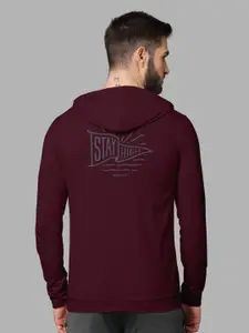 BULLMER Men Burgundy Typography Printed Cotton T-shirt