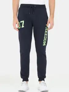 ARDEUR Men Navy Blue Typography Printed Slim-Fit Joggers