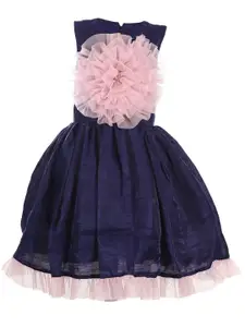 Samsara Couture Navy Blue Colourblocked Net Dress