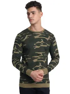 PEPPYZONE Men Khaki Camouflage Printed Sweatshirt