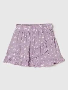max Girls Purple & White Floral Printed Pure Cotton Flared Knee-Length Skirt