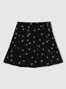 max Girls Black Printed A-Line Mini Pure Cotton Skirts