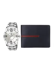 MARKQUES Men Sliver-Tone & Black Watch and Wallet Combo Accessory Gift Set
