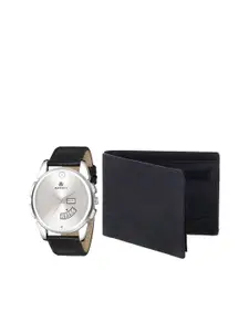MARKQUES Set of 2 Men Black Leather Wallet & Black Watch Combo Gift Set