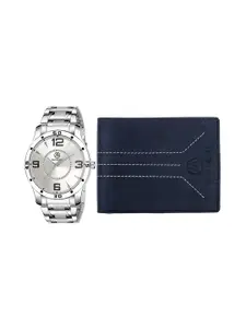 MARKQUES Set of 2 Men Black Leather Wallet & Silver Colored Watch Combo Gift Set