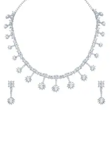 Atasi International  Fashionable Flower Design Silver- Plated Choker Necklace Set