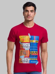 Parx Men Red Printed Organic Cotton Applique T-shirt
