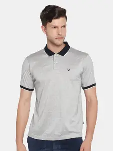 Blackberrys Men Grey & Navy Blue Polo Collar Pure Cotton T-shirt