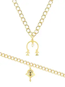 Voylla Women Gold-Plated Pearl Drop Charms Pendant With Chain