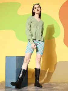 Berrylush Women Gorgeous Green Solid Knits Bits Sweater